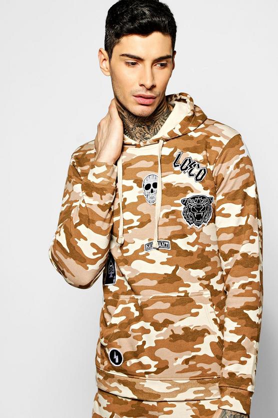 Over The Head Camo Hoodie With Badges